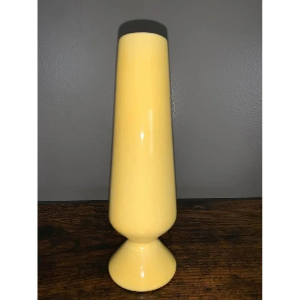 Vintage Yellow Art Pottery Bud Vase 6 Inch Footed Pedestal Glazed Ceramic Decor